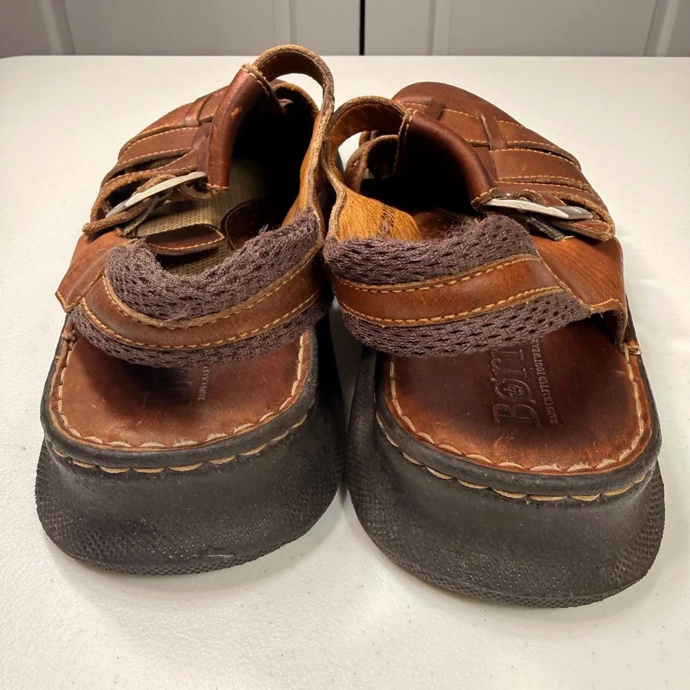 Born Men's Brown Leather Fisherman Sandals Size 12 EU 46.5 Rugged Closed Toe
